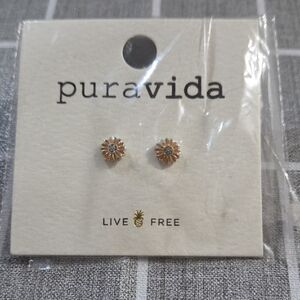 Pura Vida Gold Daisy Stud Earrings with Clear Center